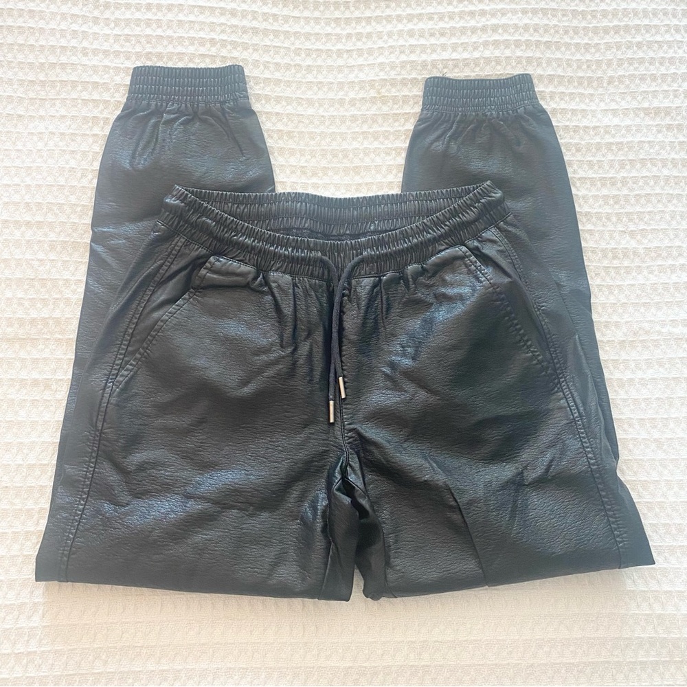 Zara black faux leather jogger size small